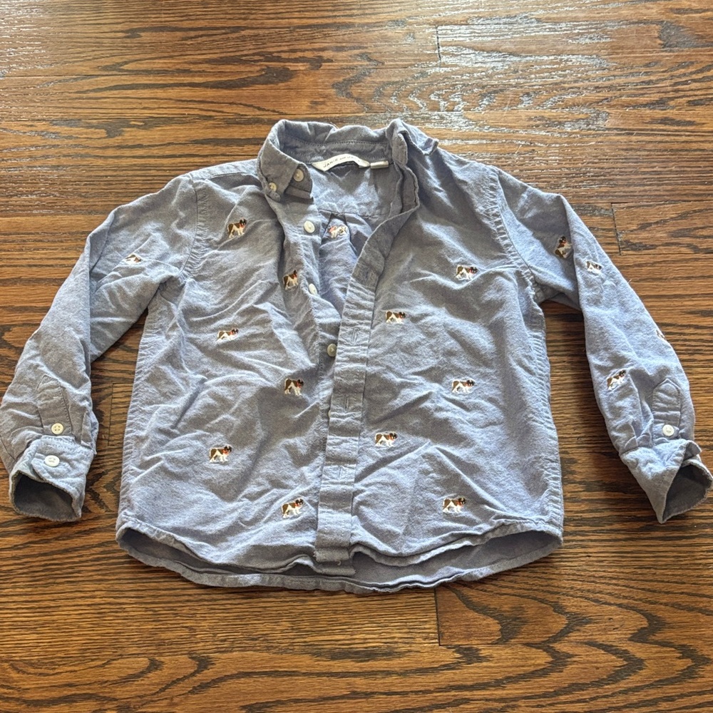 Janie and Jack Embroidered Bulldog Oxford Shirt, Size 4
